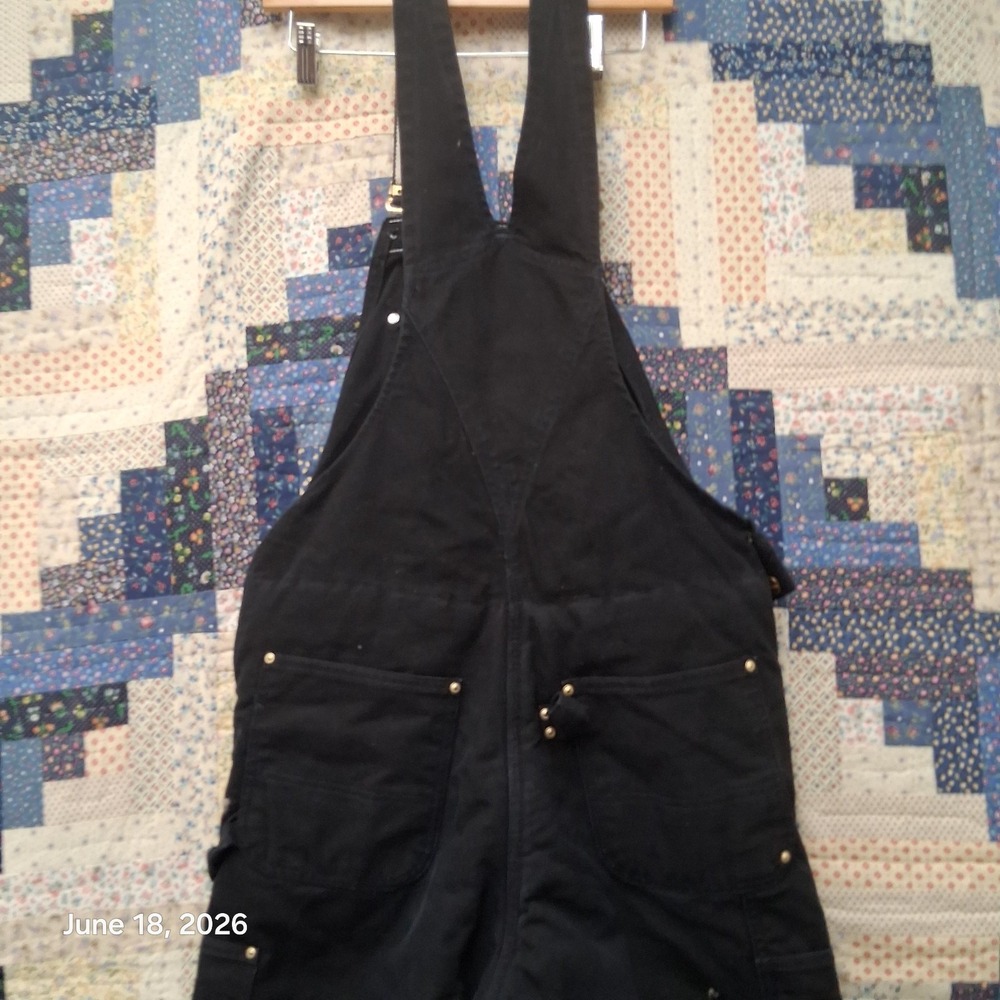 Vintage 2002 Carhartt R03 BLK Insulated Black Double Knee Overall Bibs Sz 32x32 - Picture 4 of 15